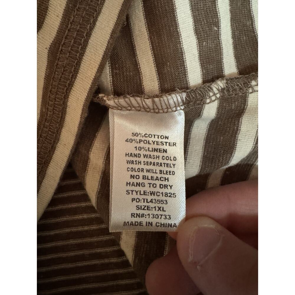 Umgee USA Women Size 1XL Brown White Striped Short Sleeve Linen Blend Bohemian - Picture 6 of 8